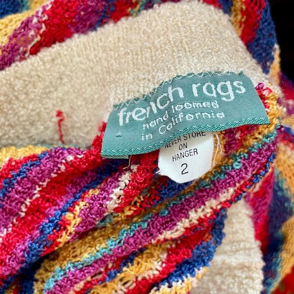 Vintage 80’s French Rags Hand Loomed Rayon Rainbow Striped Faux Wrap Midi Skirt - Picture 10 of 12